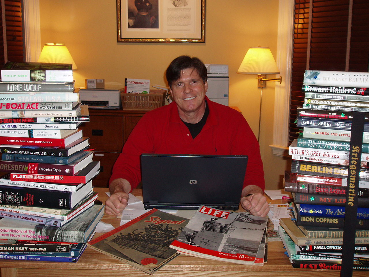 Charles McCain at work on novel revision 2007